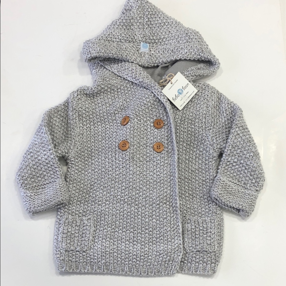 Beba Bean Crocheted Knit Hoodie – Size 6–12 Months, Heathered Gray – NWT